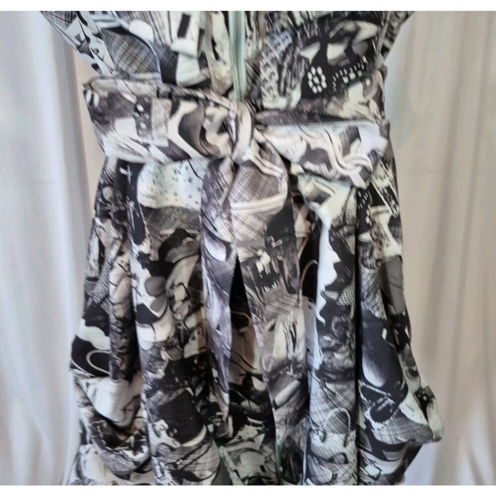 Samuel Dong Black White Print Front Zipper Mini Dress Large Graphic - Picture 3 of 11